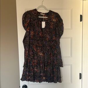 Ulla Johnson Black Floral Paisley Long Sleeve Tiered Dress